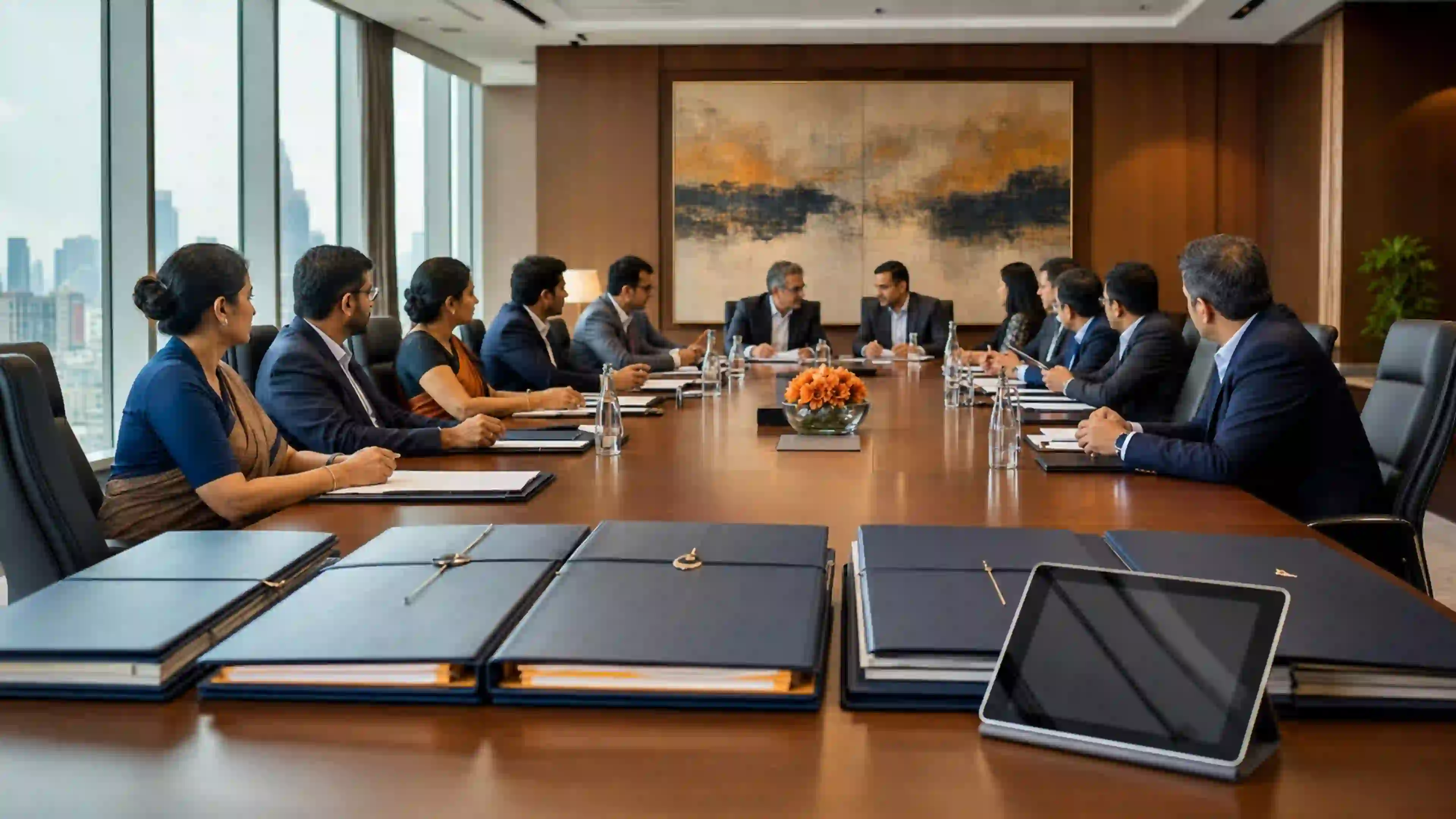 Financial institution representatives reviewing a recovery portfolio