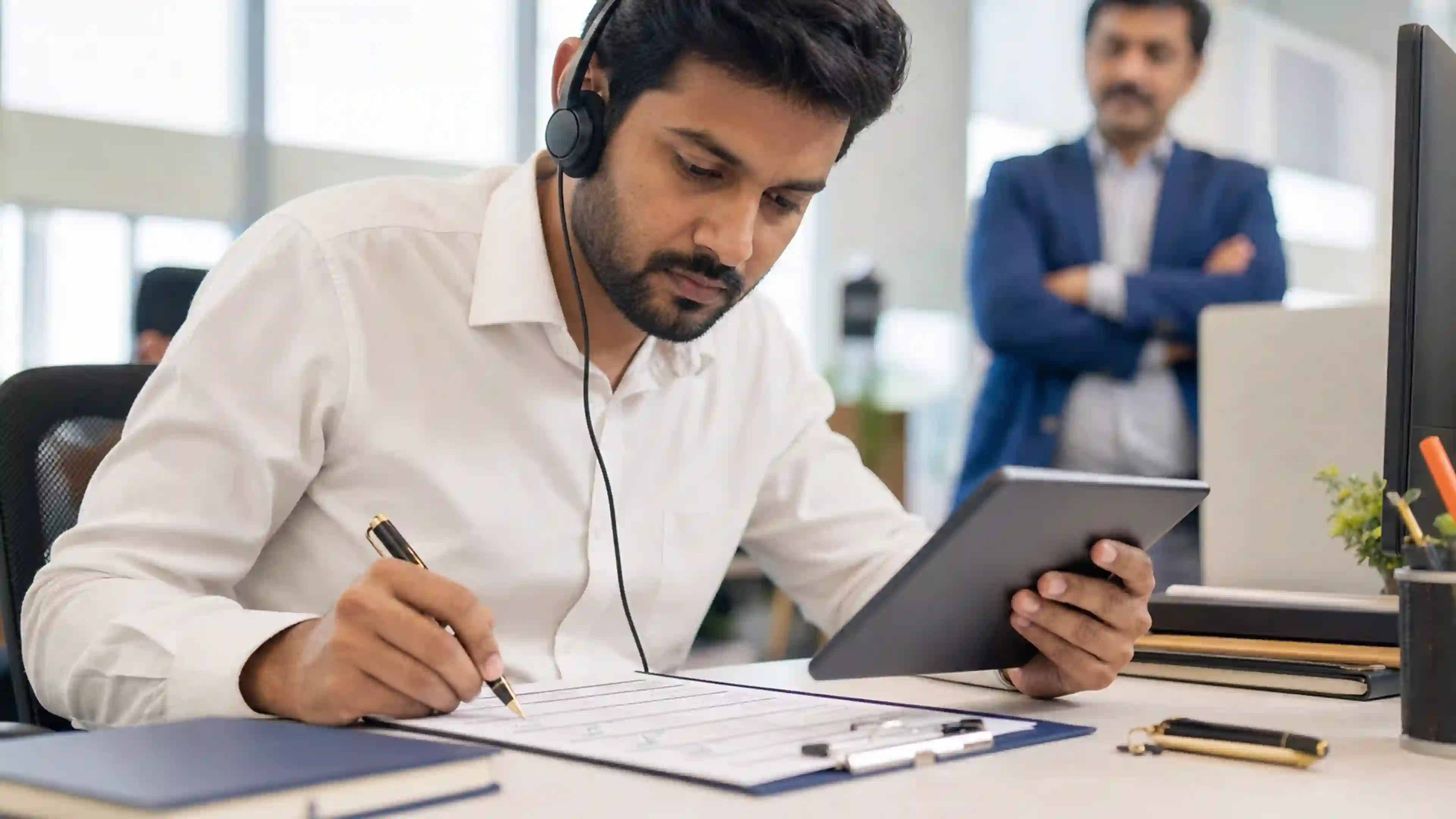 Quality auditor reviewing customer communication and field reports